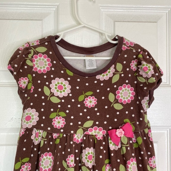 GYMBOREE 2012 Equestrian Club Flower Dot Bow Dress Brown Pink Girl's Size 7 - Picture 5 of 7